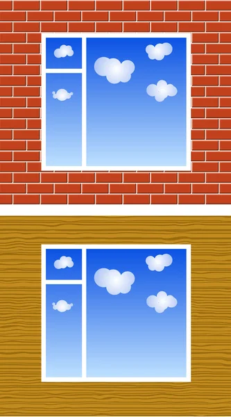Fenster mit Wolken an Wand — Stockvektor