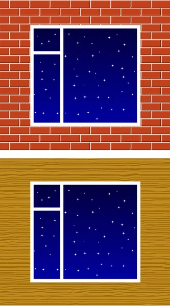 Fenêtre avec étoiles nocturnes sur le mur — Image vectorielle
