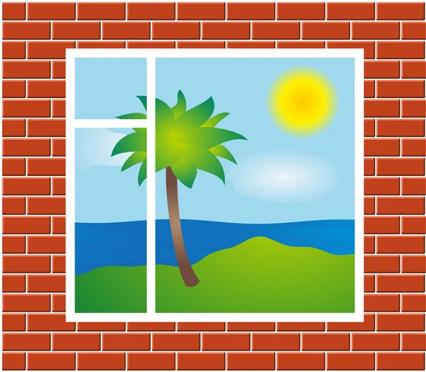 Window view with palm — Stock Vector