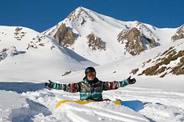 Snowboarder με σκόνη χιόνι — Φωτογραφία Αρχείου