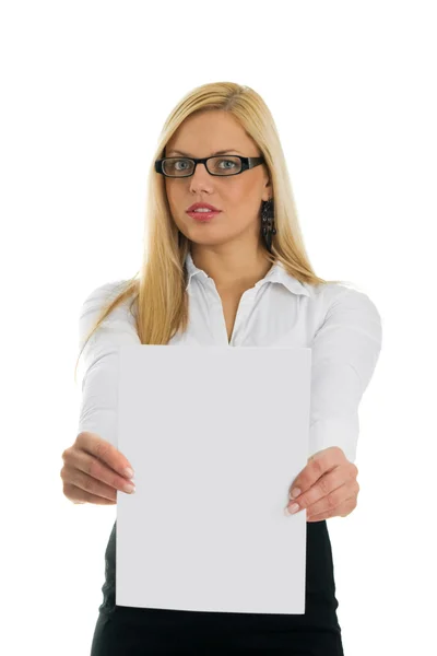 Junge Geschäftsfrauen zeigen leeres Papier — Stockfoto