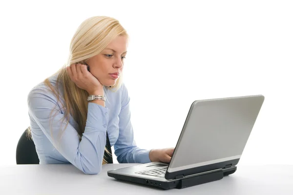 Businesswomen reading from laptop — Stock Photo, Image
