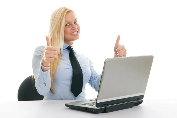 Empresárias felizes com laptop — Fotografia de Stock