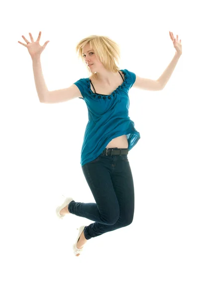 Beautiful teenage girl jumping — Stock Photo, Image