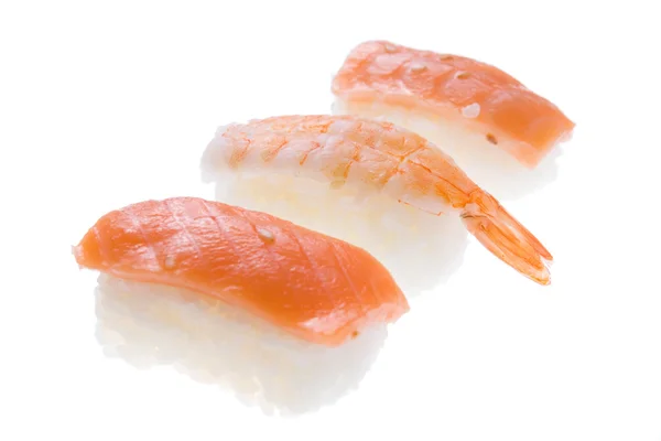 Salmão nigiri sushi e camarão-rei — Fotografia de Stock