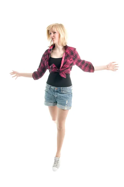 Fashionale teenage girl jumping — Stock Photo, Image