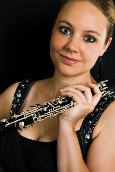 Young beautiful clarinetist — Stock Photo, Image