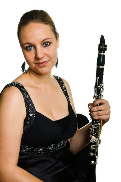Young beautiful clarinetist — Stock Photo, Image