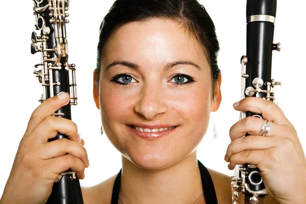 Cheerful clarinetist women — Stock Photo, Image