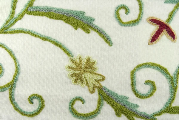 Textura de tecido de linho com flores — Fotografia de Stock