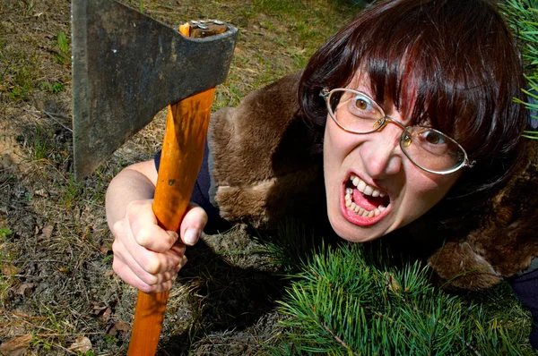 Woman with axe — Stock Photo, Image