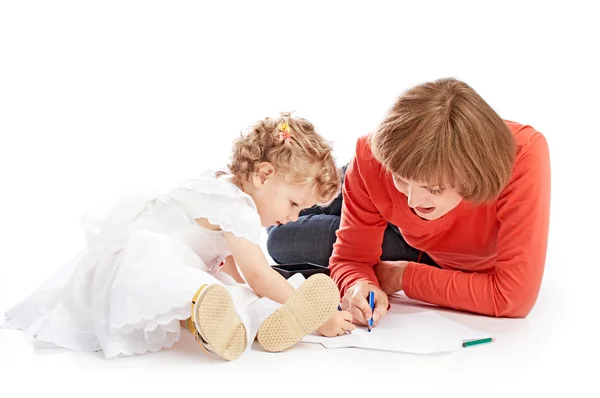 Ma and daughter draw — Stock Photo, Image