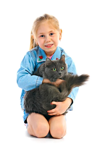 Portret dziewuszka z kotem — Zdjęcie stockowe