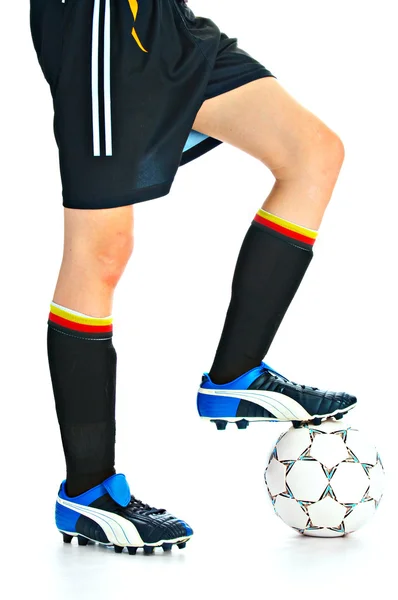 Jogador de futebol com bola — Fotografia de Stock