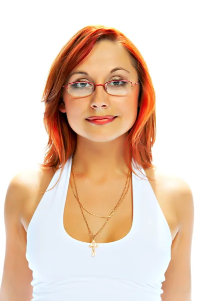 Vörös hajú szemüveges nő — Stock Fotó