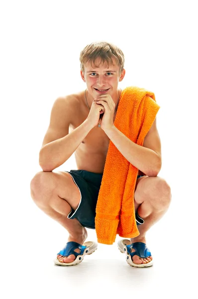 Tanned man with towel — Stock Photo, Image