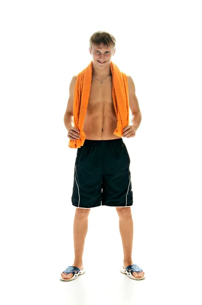 Tanned man with towel — Stock Photo, Image