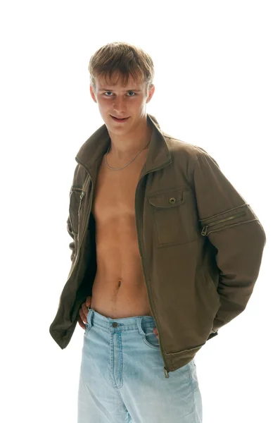 Lad in jeans and jacket — Stock Photo, Image