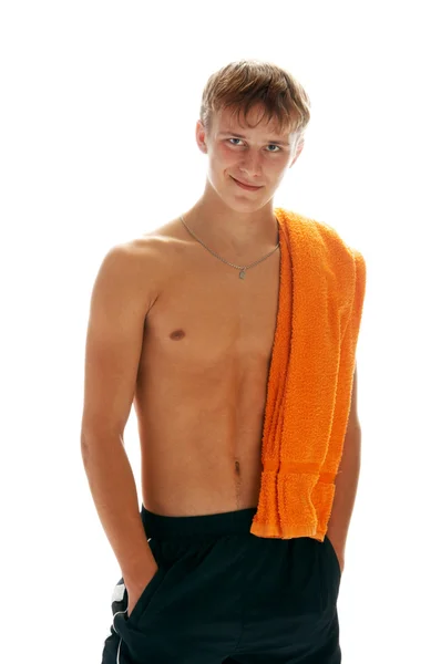 Gelooid man met handdoek — Stockfoto