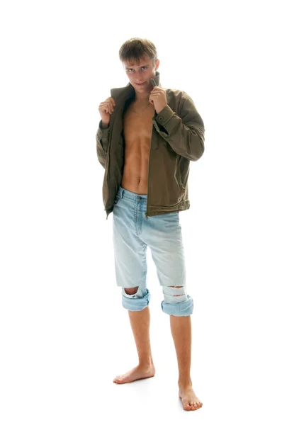 Lad in jeans and jacket — Stock Photo, Image