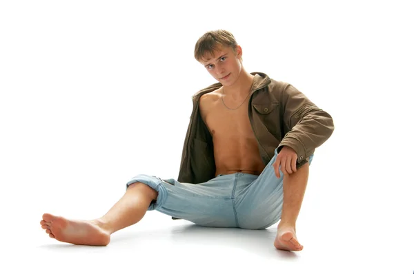 Rapaz de jeans e casaco — Fotografia de Stock
