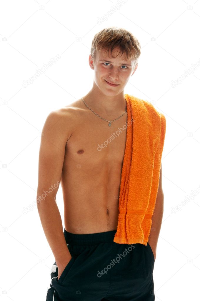 Tanned man with towel