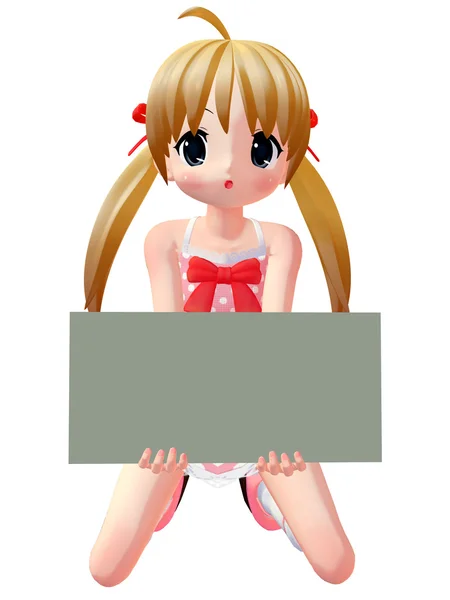 Anime Toon Girl with Sign — Stock Photo, Image