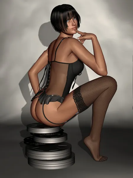 검은 란제리에서 아름 다운 여자 — 스톡 사진