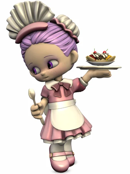 Słodki mały kelnerka - toon rysunek — Zdjęcie stockowe
