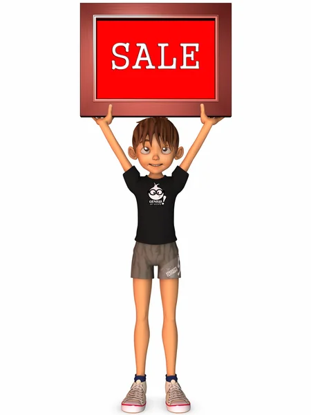 3D Figur mit Verkaufsschild — Stockfoto