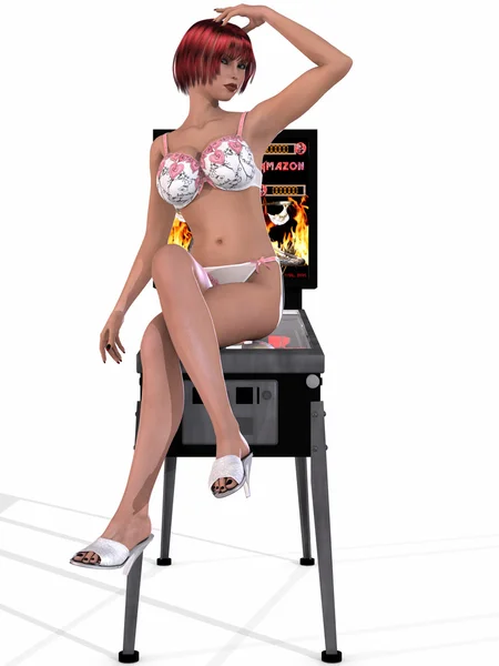 stock image Sexy Woman posing on a Pinball