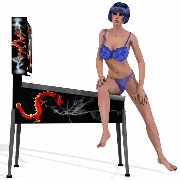 Mulher sexy posando em um Pinball — Fotografia de Stock
