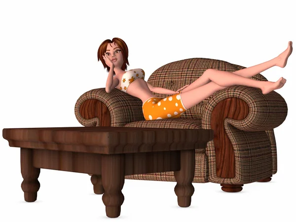 Toon ragazza su un divano — Foto Stock