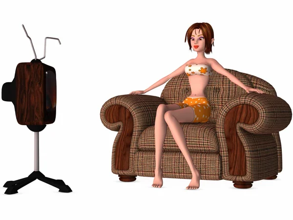 Toon Mädchen auf einer Couch — Stockfoto