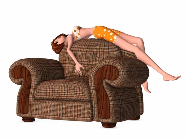 Toon dziewczyna na kanapie — Zdjęcie stockowe