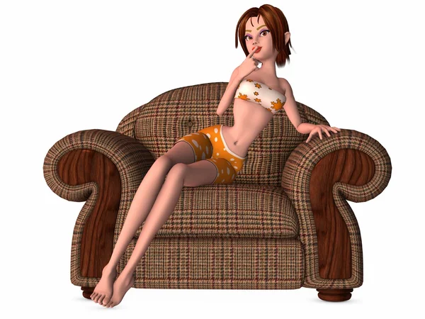 Toon ragazza su un divano — Foto Stock