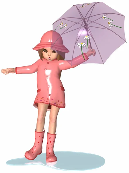 Toon lány - esős napon — Stock Fotó