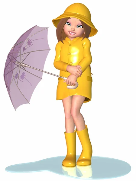 Toon lány - esős napon — Stock Fotó