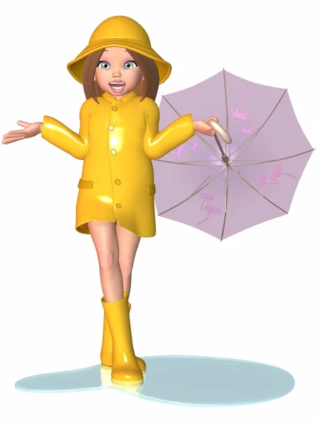Toon Girl - Rainy Day — Stock Photo, Image