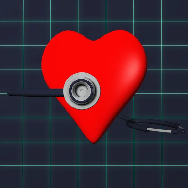 Сердце со стетоскопом — стоковое фото