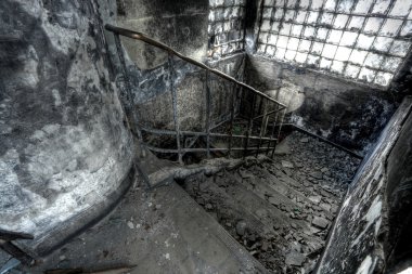 Burned Out building, stair clipart