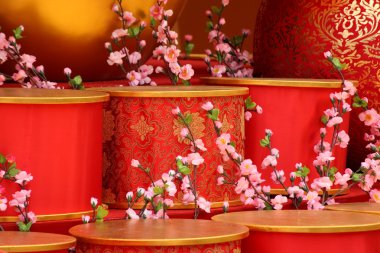 Chinese new year scene, man-made peach blossom clipart