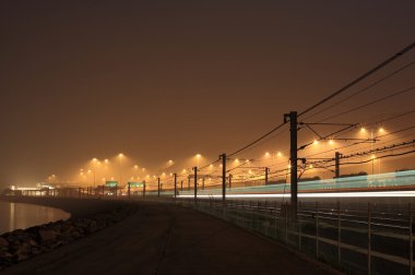 Railway at night in Hong Kong clipart