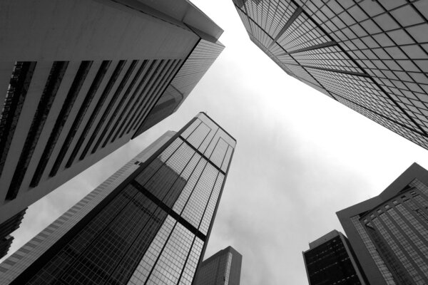 High business buildings, black and white