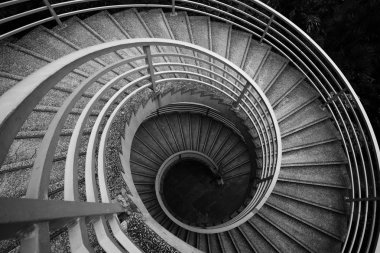 Spiraling stairs, black and white clipart