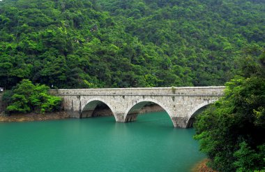 Stone bridge on lake clipart