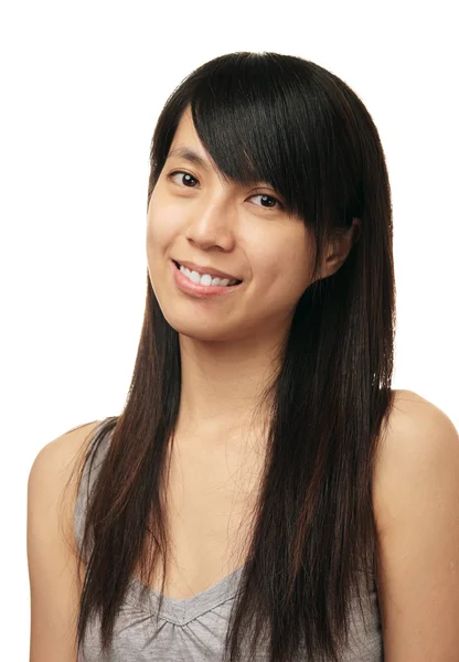 Посміхайтеся китайській дівчині на білому тлі — стокове фото