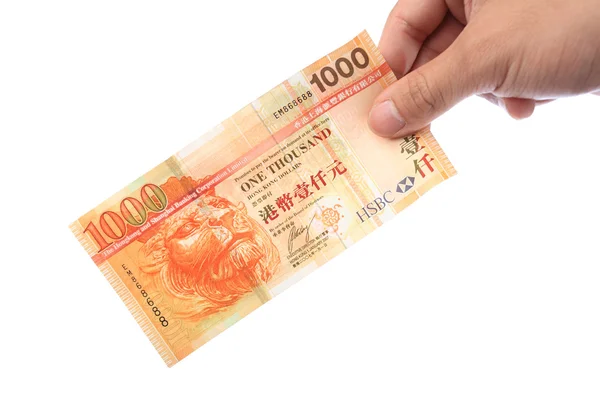 Billete en mano, Hong Kong Billete de $1000 — Foto de Stock