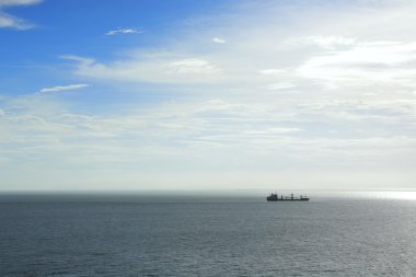 Alone ship in blue sea