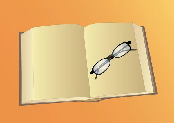 Açık bir kitap ve gözlük — Stok fotoğraf